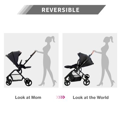 Teknum STROLL - 1 Travel System w / Teknum STROLL - 1 Reversible Travel Stroller + Compacto Baby Car Seat, Lightweight Design, Push Button Folding, 5point safety harness, Mult recline Seat, Eazy Fold, Wide Canopy, Large Basket, Newborn, 0 - 4Years, Upto 22kg - Black